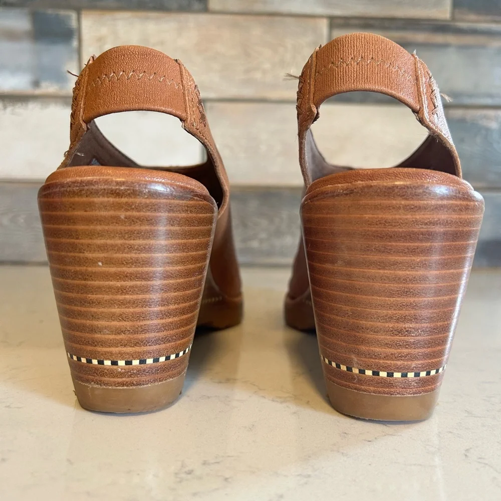 Sorel Nadia Camel Brown Leather Slingbacks Wedge Heeled Sandals - Picture 7 of 14